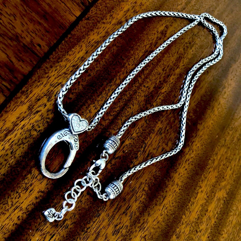Brighton Silver Plated Crystal Heart Charm Holder Necklace & Key Ring Fob